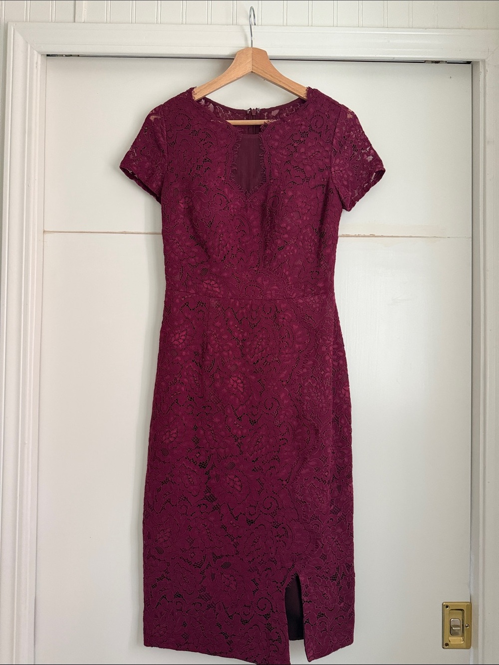 JS Collections Burgundy Lace Sheath Dress